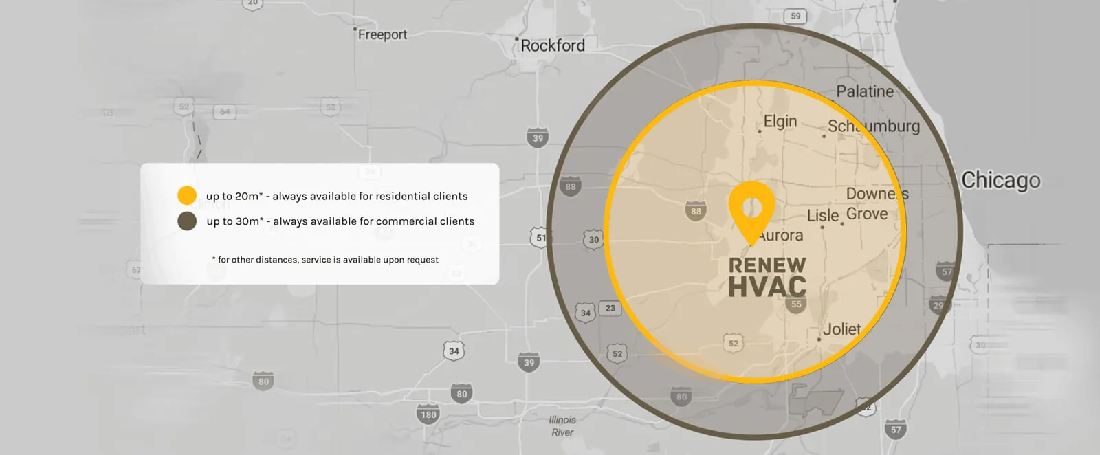 Renew HVAC service area map — Aurora, IL